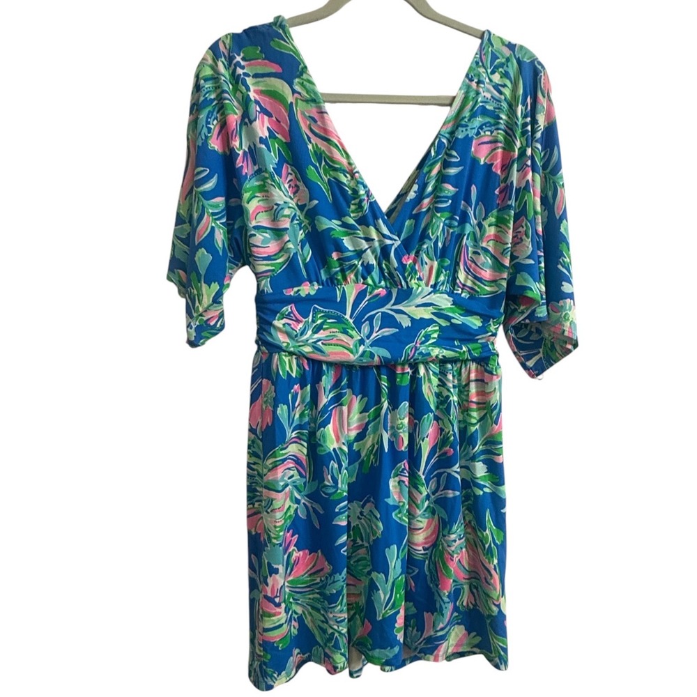 Lilly‎ Pulitzer Skort Romper Womens S Blue Pink Tropical Floral Resort Stretch